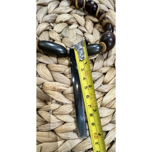 Elite Noble Shungite 4in Pendant & Wood Necklace Chakra Brutalist Tribal Boho - Picture 8 of 10